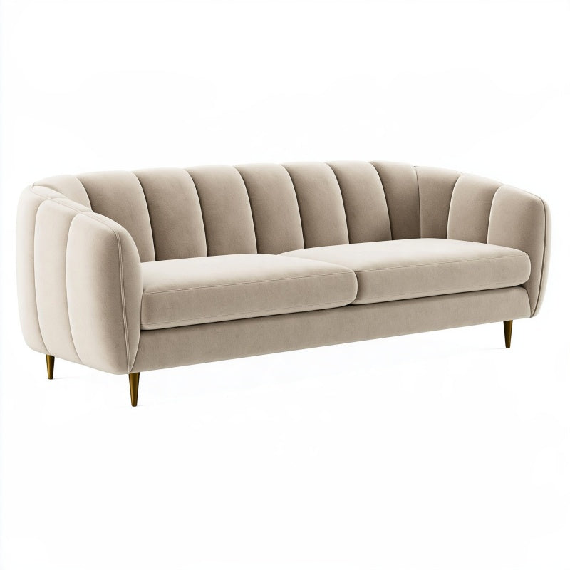Divano 3 posti 220 cm in tessuto beige - stile moderno con schienale scanalato