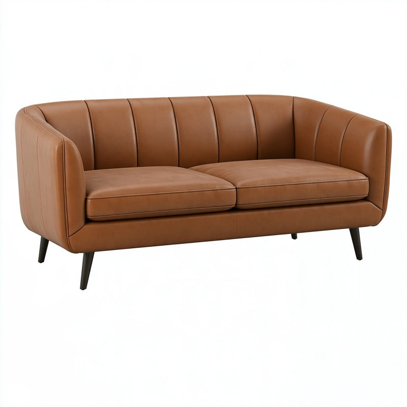 Divano 2 posti 170 cm in similpelle marrone - stile moderno con schienale scanalato