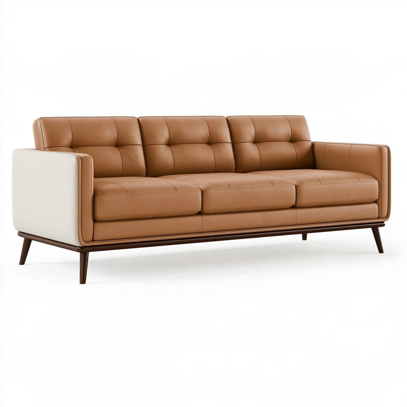 Divano 3 posti 220 x 90 x 85 cm in similpelle cognac stile moderno