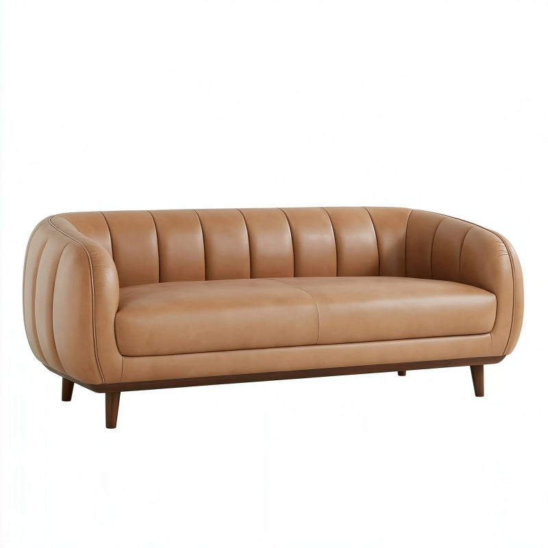 Divano 3 posti 210 cm in similpelle marrone stile moderno curvo