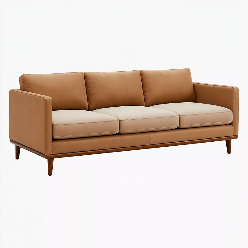 Divano 3 posti 210 cm in effetto pelle cuoio e beige - stile moderno per soggiorno