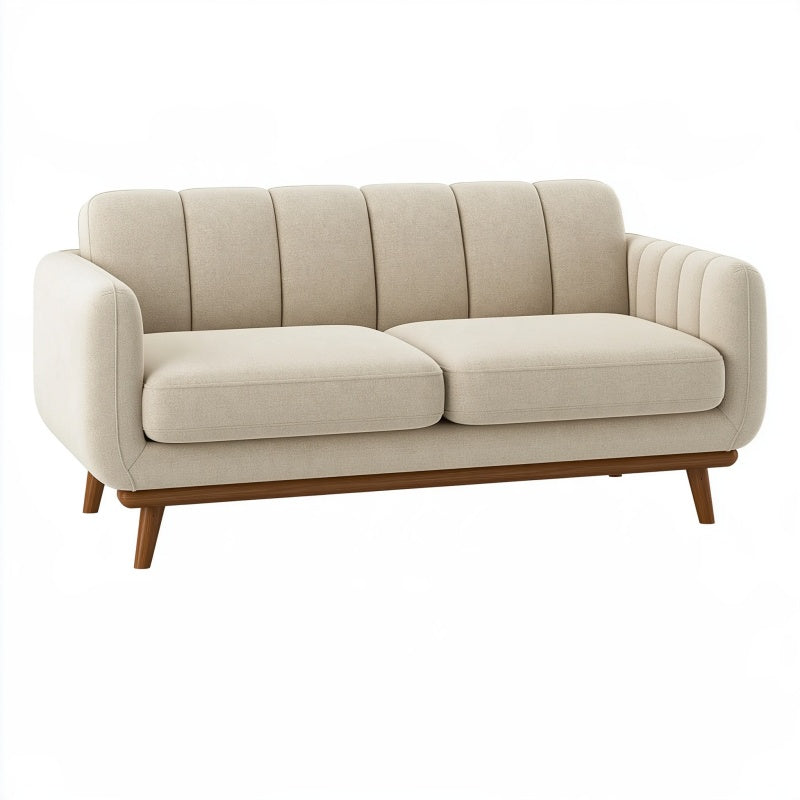 Divano 2 posti 180 x 85 x 82 cm in tessuto beige con base in legno - stile moderno