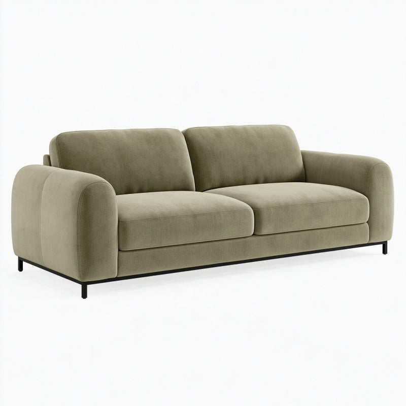 Divano 3 posti 220 x 95 x 85 cm in tessuto verde oliva - stile moderno con piedini in metallo