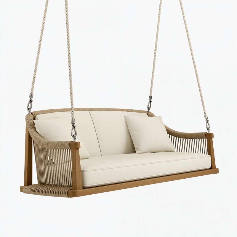 Divano Altalena da Giardino 160 x 75 x 65 cm in Legno e Corda Beige - Sospeso per Esterno