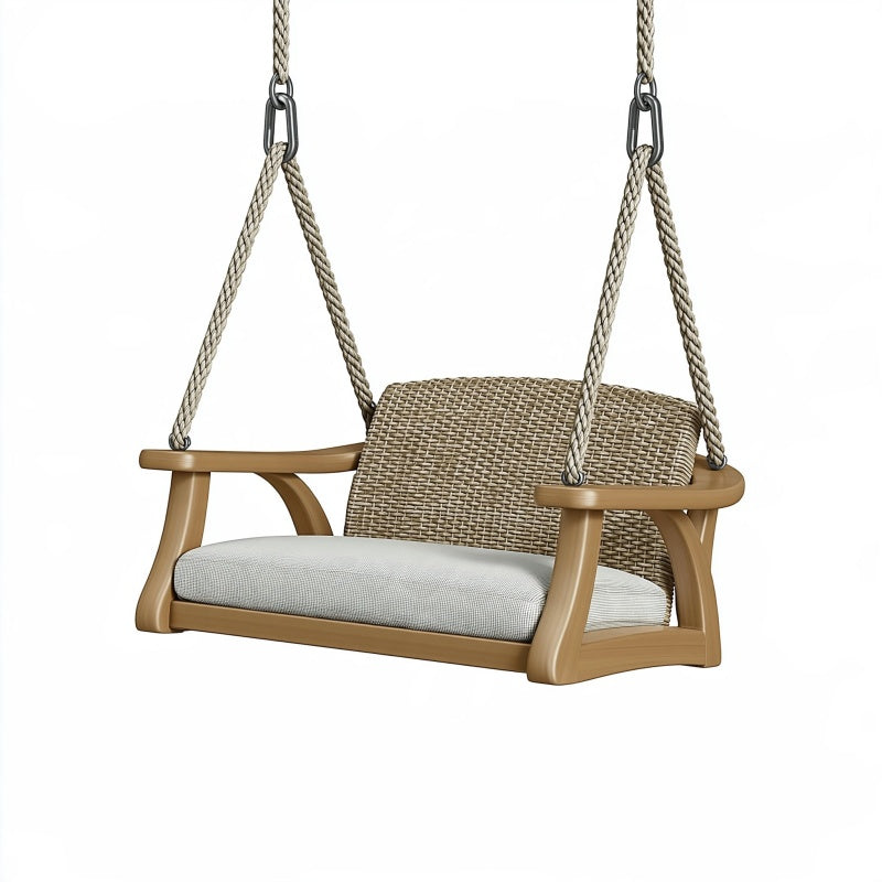 Dondolo sospeso 120 x 65 x 55 cm in legno beige con schienale intrecciato per esterni