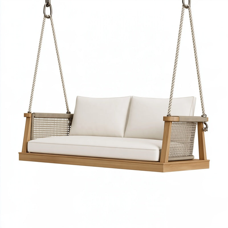 Dondolo sospeso da giardino 160 x 75 x 65 cm in legno beige con corde intrecciate