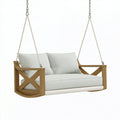 Dondolo sospeso da giardino 140 x 65 x 60 cm in legno naturale e tessuto bianco - due posti