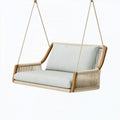 Dondolo sospeso 120 x 70 x 55 cm in legno e corda beige con seduta imbottita