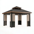 Gazebo 300 x 300 x 300 cm in metallo nero e legno con tende da esterno