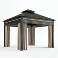 Gazebo da giardino 300x300x300 cm in acciaio nero con tende e tetto metallico