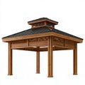 Gazebo da giardino 300 x 300 x 350 cm in legno marrone con tetto in metallo nero - struttura coperta per esterni