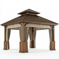 Gazebo da giardino 300 x 300 cm in metallo marrone con tende laterali stile classico