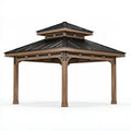 Gazebo da giardino 400 x 400 cm in legno marrone con tetto in metallo stile padiglione