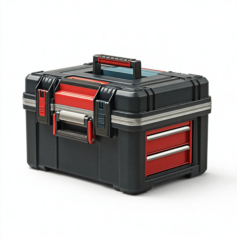 Cassetta portautensili 60 x 35 x 32 cm in plastica nera e rossa con cassetti - organizzatore portatile
