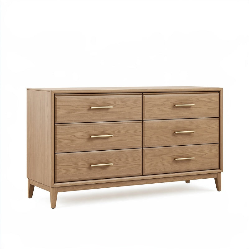 Cassettiera 160 x 45 x 85 cm in legno naturale con sei cassetti stile moderno