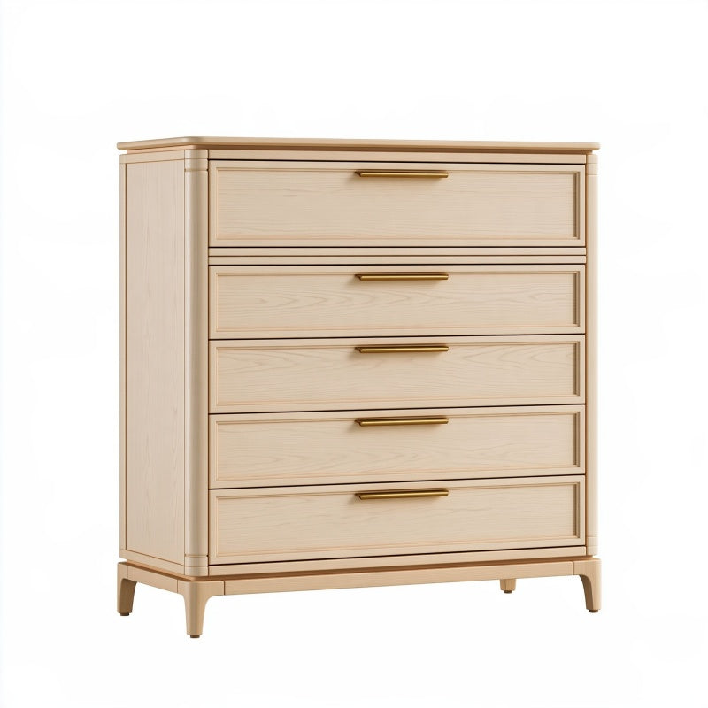 Cassettiera 90 x 45 x 110 cm in legno beige con 5 cassetti stile classico