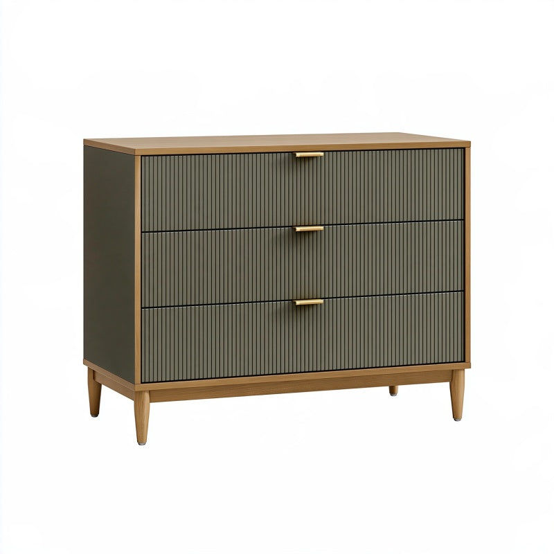 Cassettiera 120 x 40 x 90 cm in legno marrone e verde scuro a 3 cassetti stile moderno
