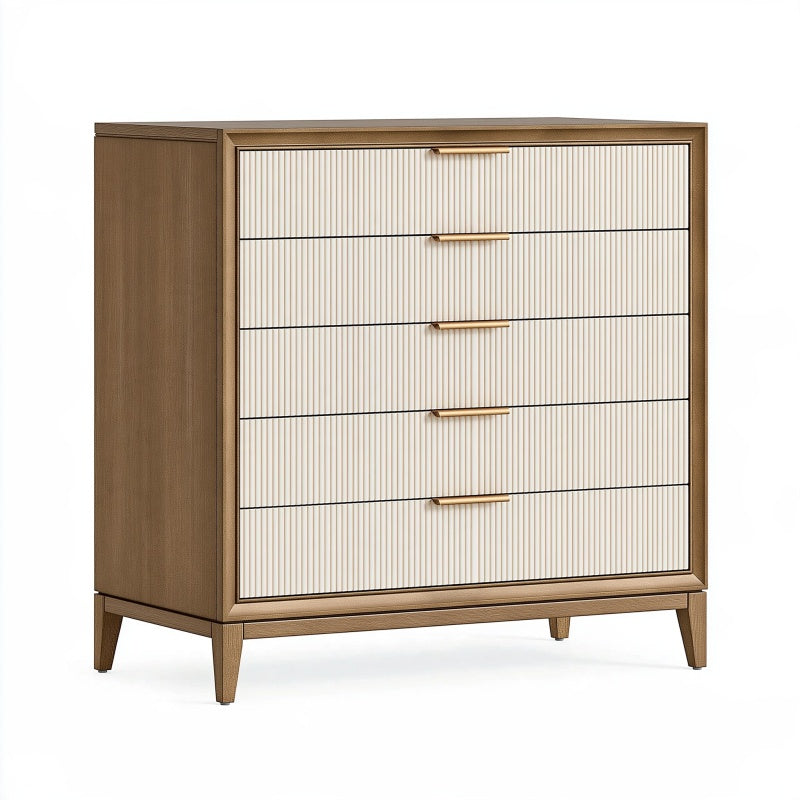 Cassettiera 90 x 45 x 110 cm in legno marrone e beige - 5 cassetti stile moderno