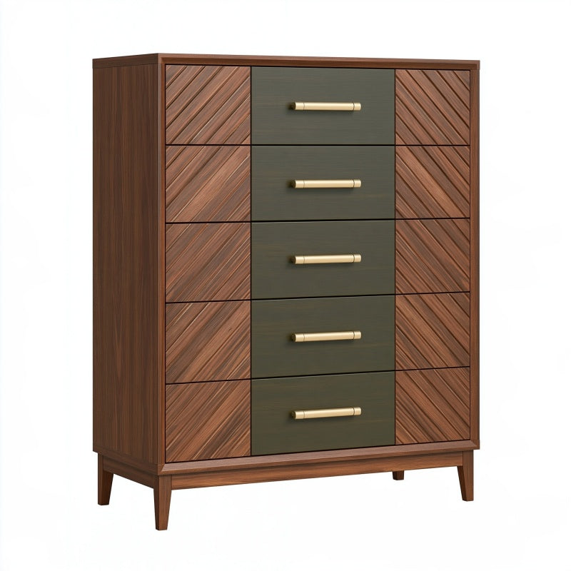 Cassettiera 90 x 45 x 120 cm in legno marrone e verde scuro con 5 cassetti stile moderno