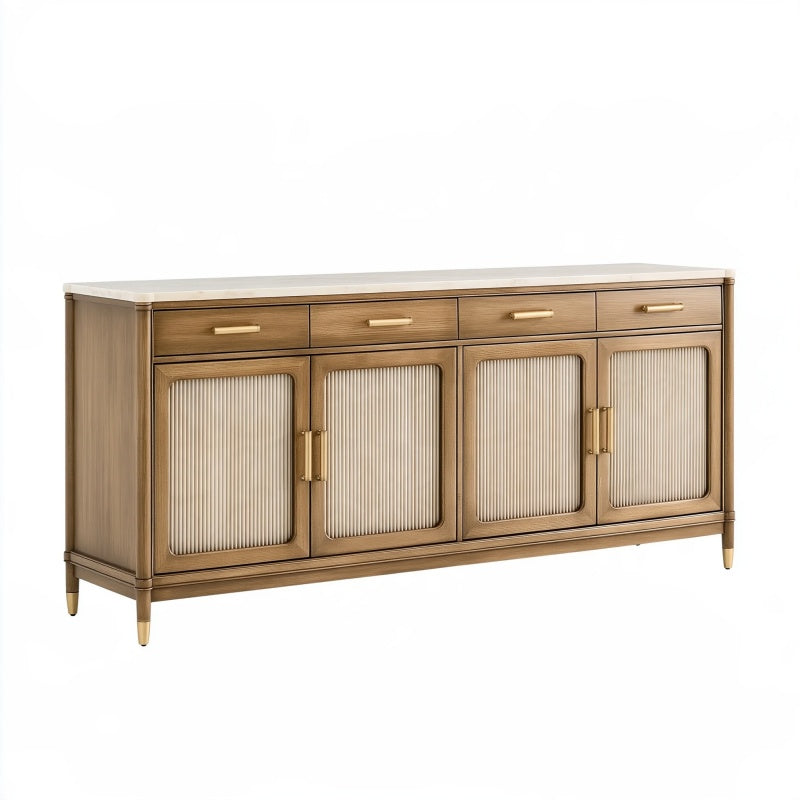 Credenza 180 x 45 x 90 cm in legno marrone con ante in vetro scanalato - stile contemporaneo