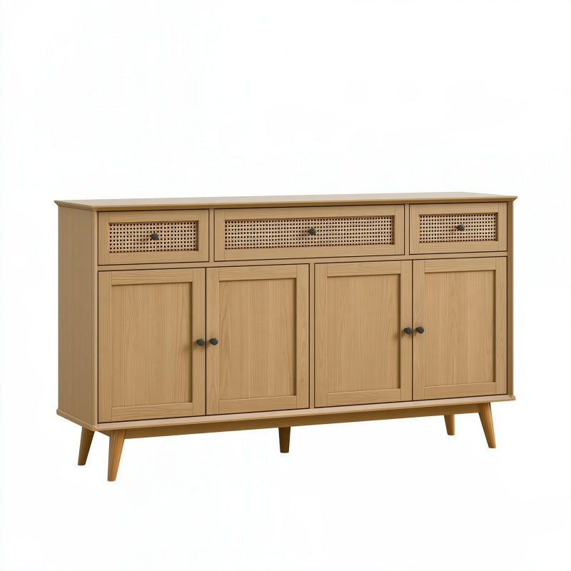 Credenza 160 x 40 x 85 cm in legno naturale e rattan - contenitore stile nordico