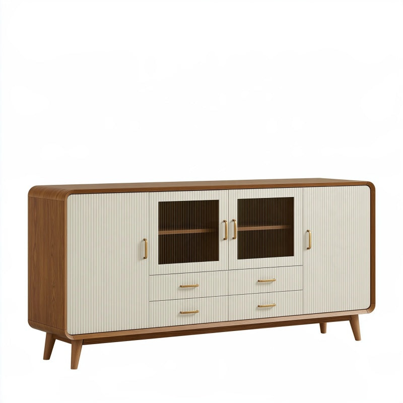 Credenza 160 x 40 x 85 cm in legno marrone e bianco con ante vetrate e cassetti stile moderno