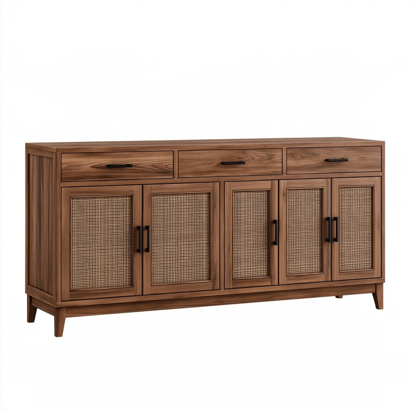 Credenza 160 x 40 x 85 cm in legno color noce con ante effetto rattan - stile moderno